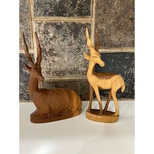 Vintage Teak Wood Bundle Of 2 Gazelle Antelope Oryx Carving Kenya Pair